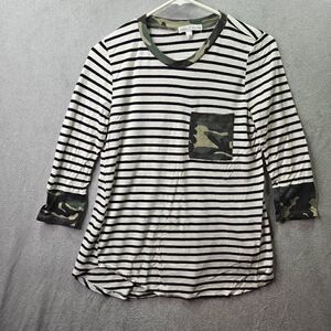 Moa Moa 3/4 Sleeve Shirt White Camo Womens Size S